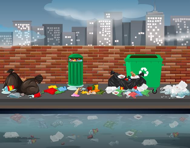 Lixo na paisagem urbana vetor