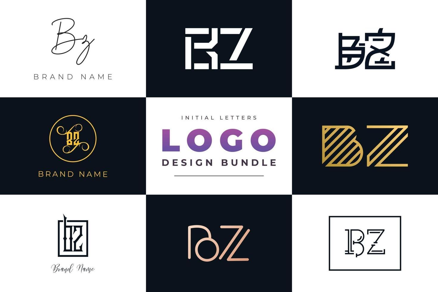 conjunto de design de logotipo bz letras iniciais da coleção. vetor