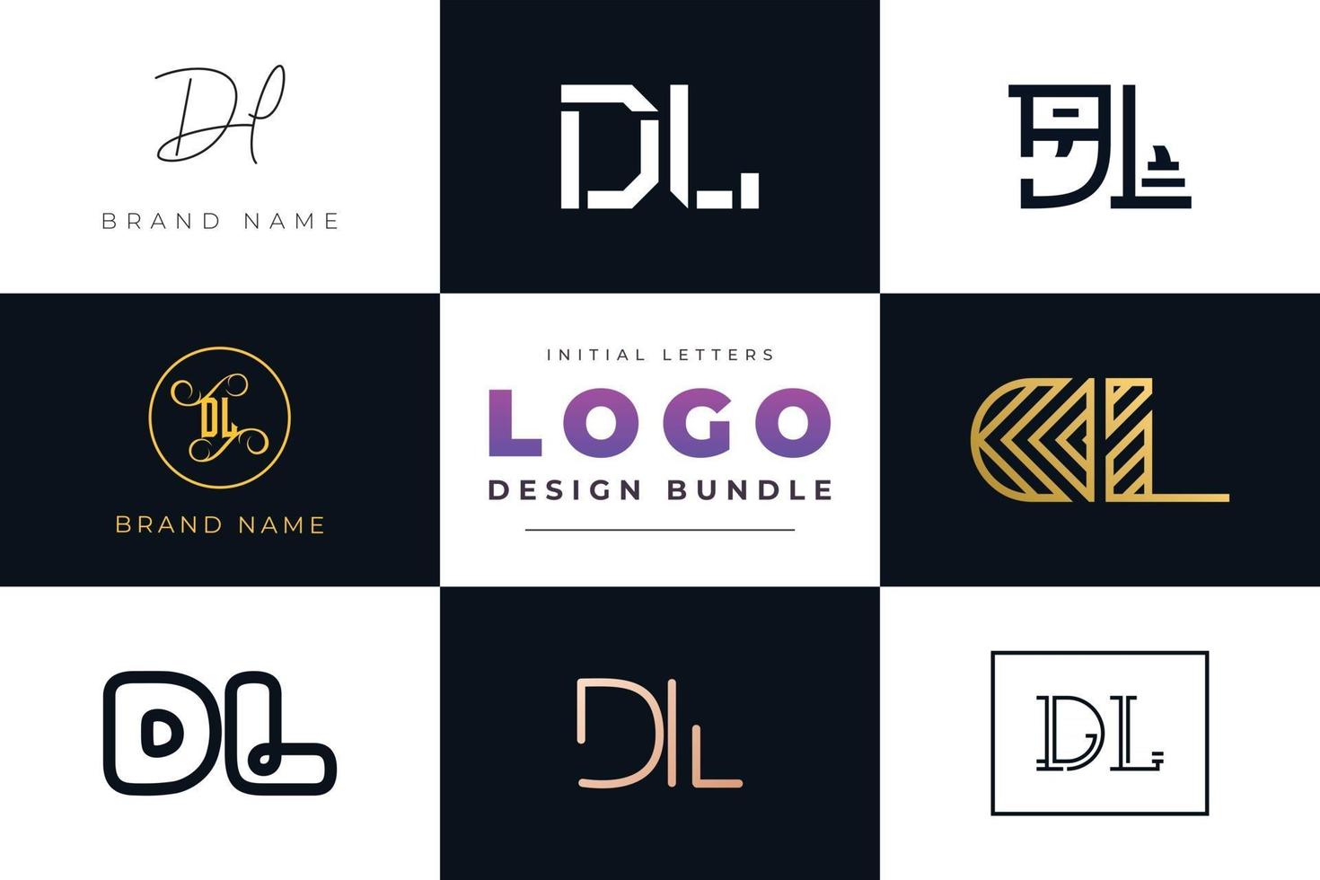 conjunto de design de logotipo dl de letras iniciais de coleção. vetor