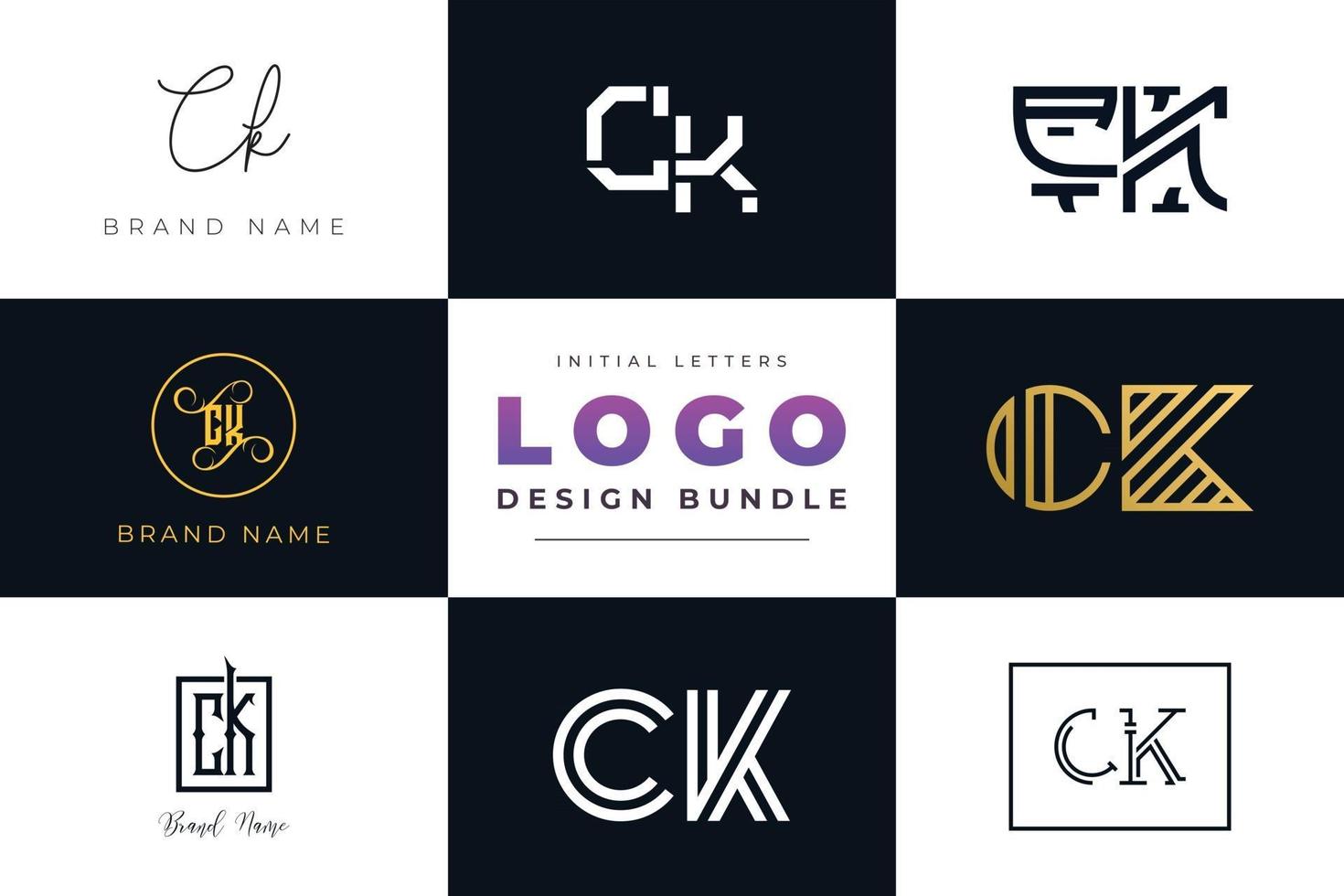 conjunto de design de logotipo ck de letras iniciais de coleção. vetor