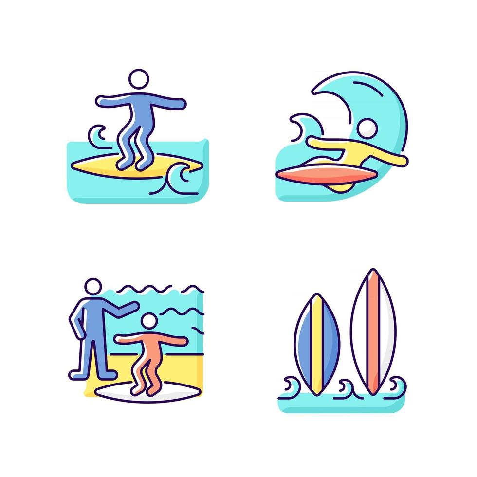conjunto de ícones de cores rgb de surfboard vetor