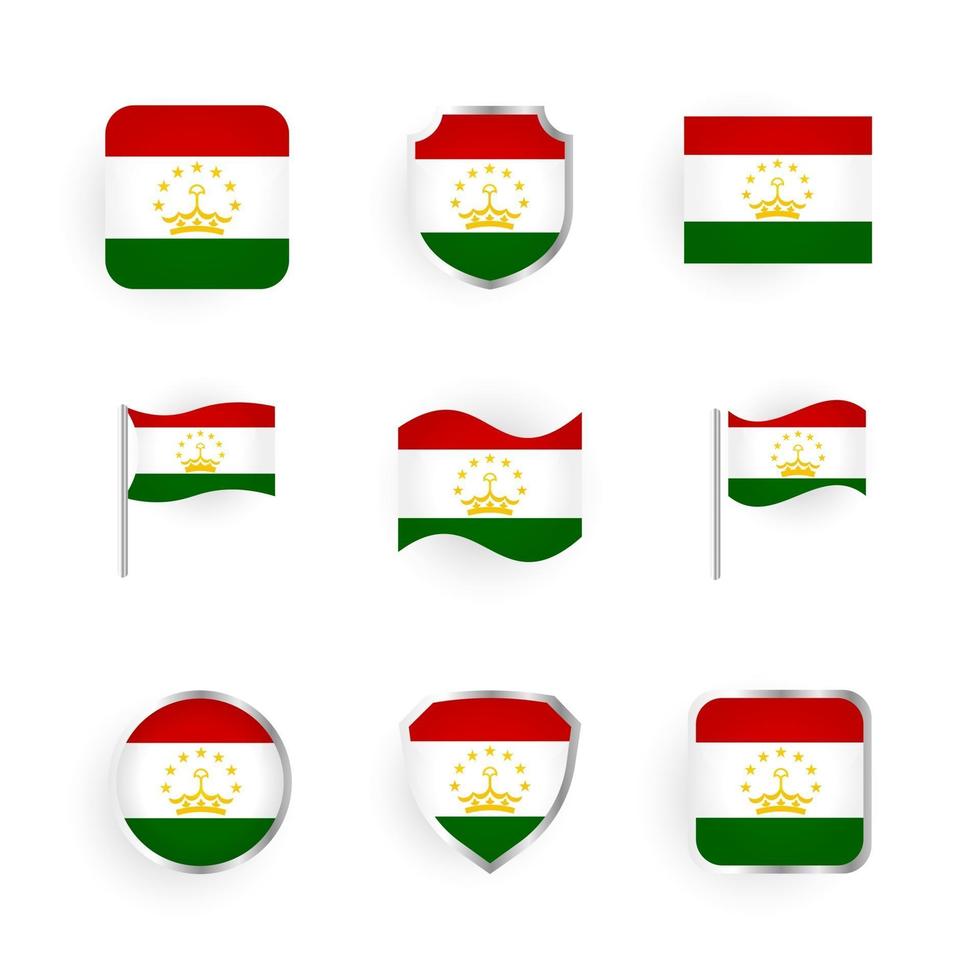 conjunto de ícones da bandeira do tajiquistão vetor