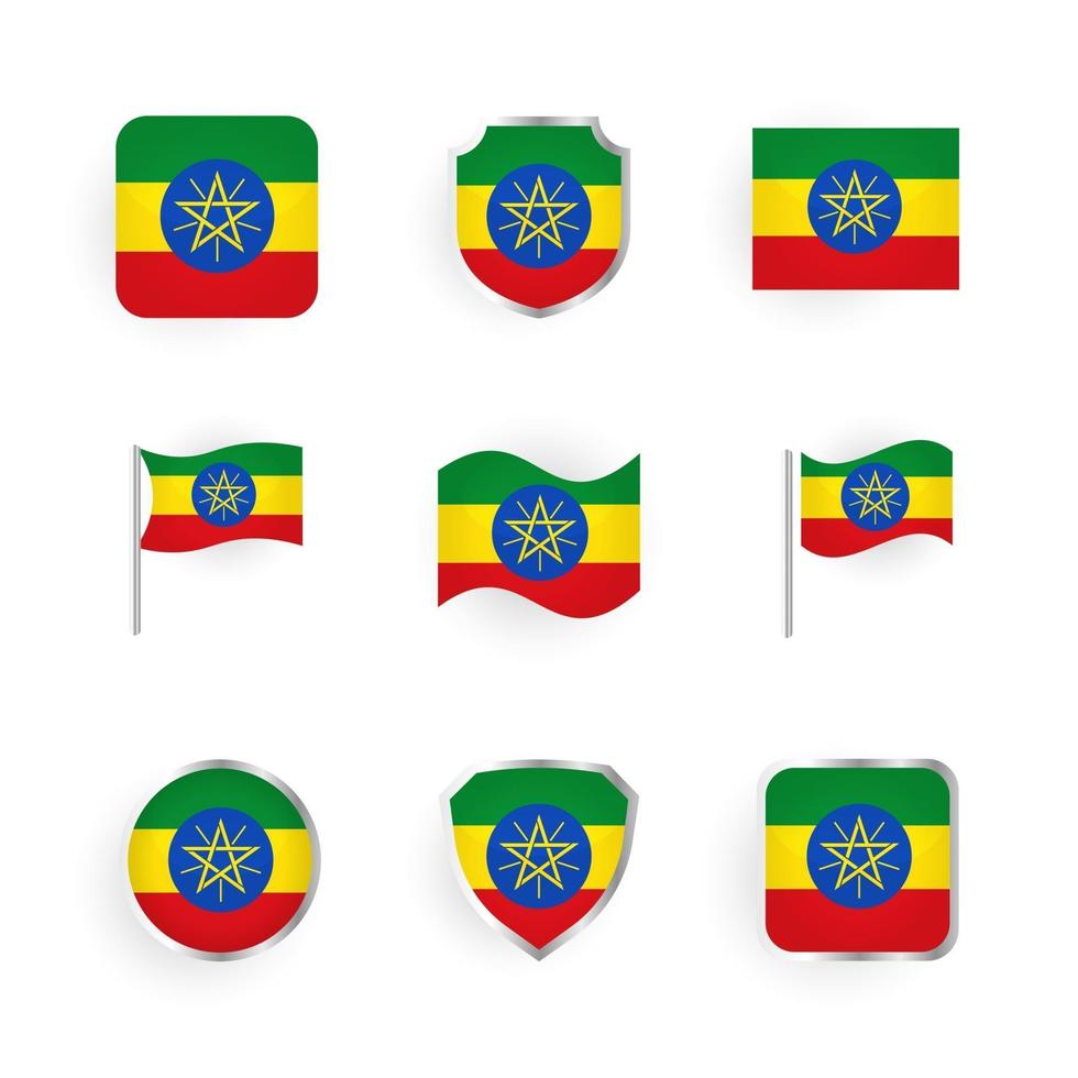 Conjunto de ícones de bandeira da Etiópia vetor
