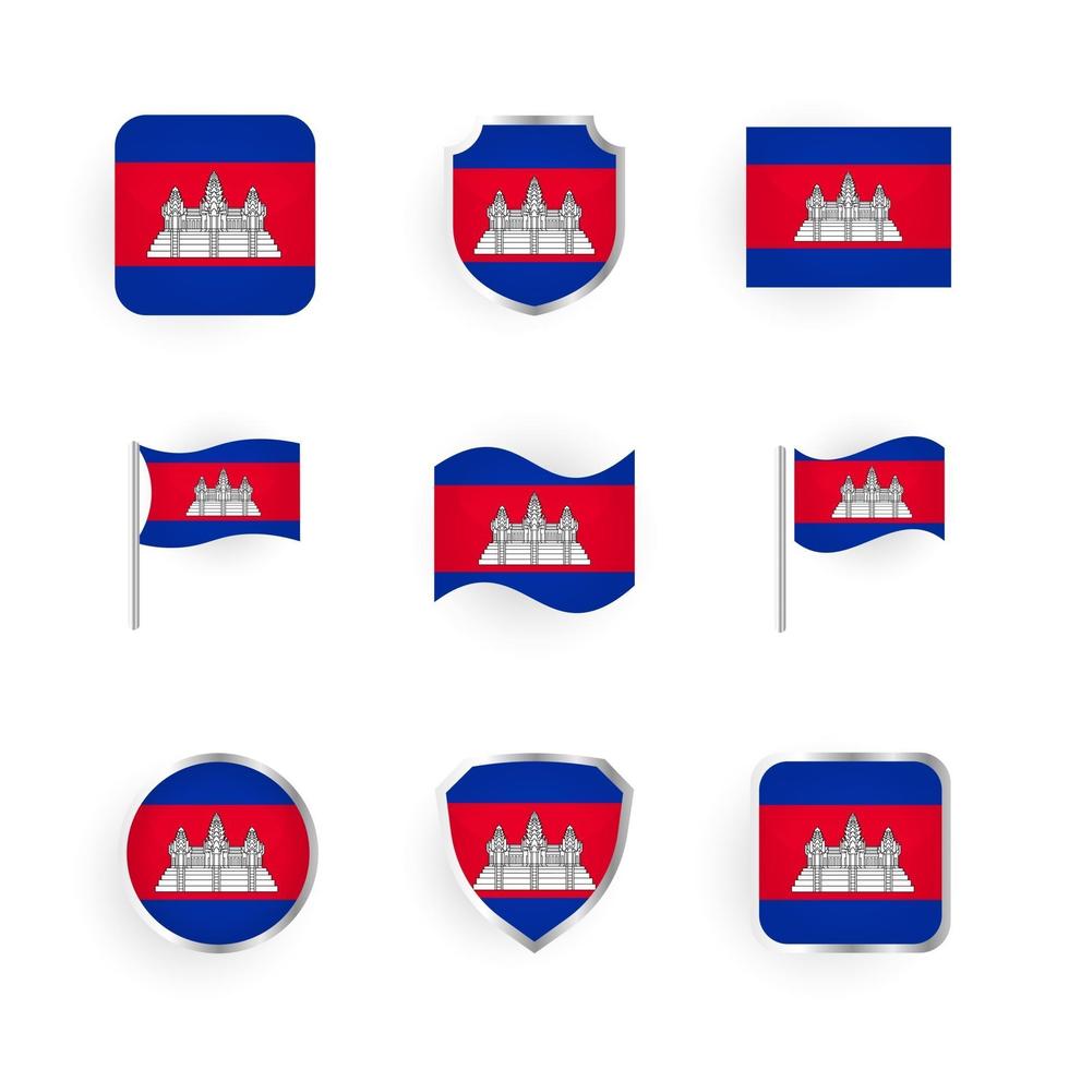 conjunto de ícones da bandeira do camboja vetor