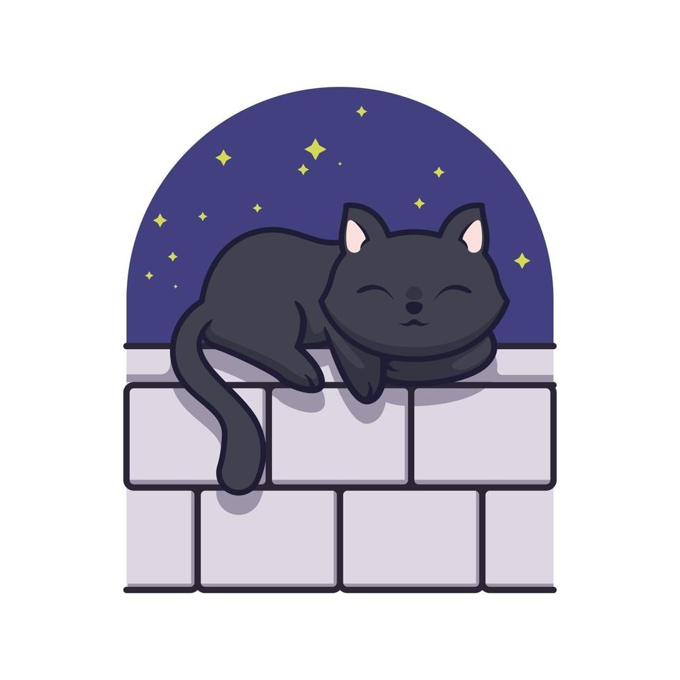 desenho de ilustração de gato preto fofo dormindo vetor