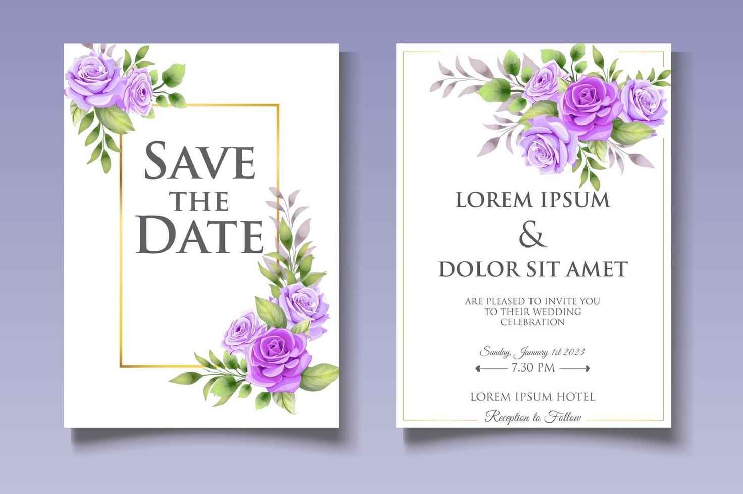 modelo de cartão de convite de casamento floral elegante vetor