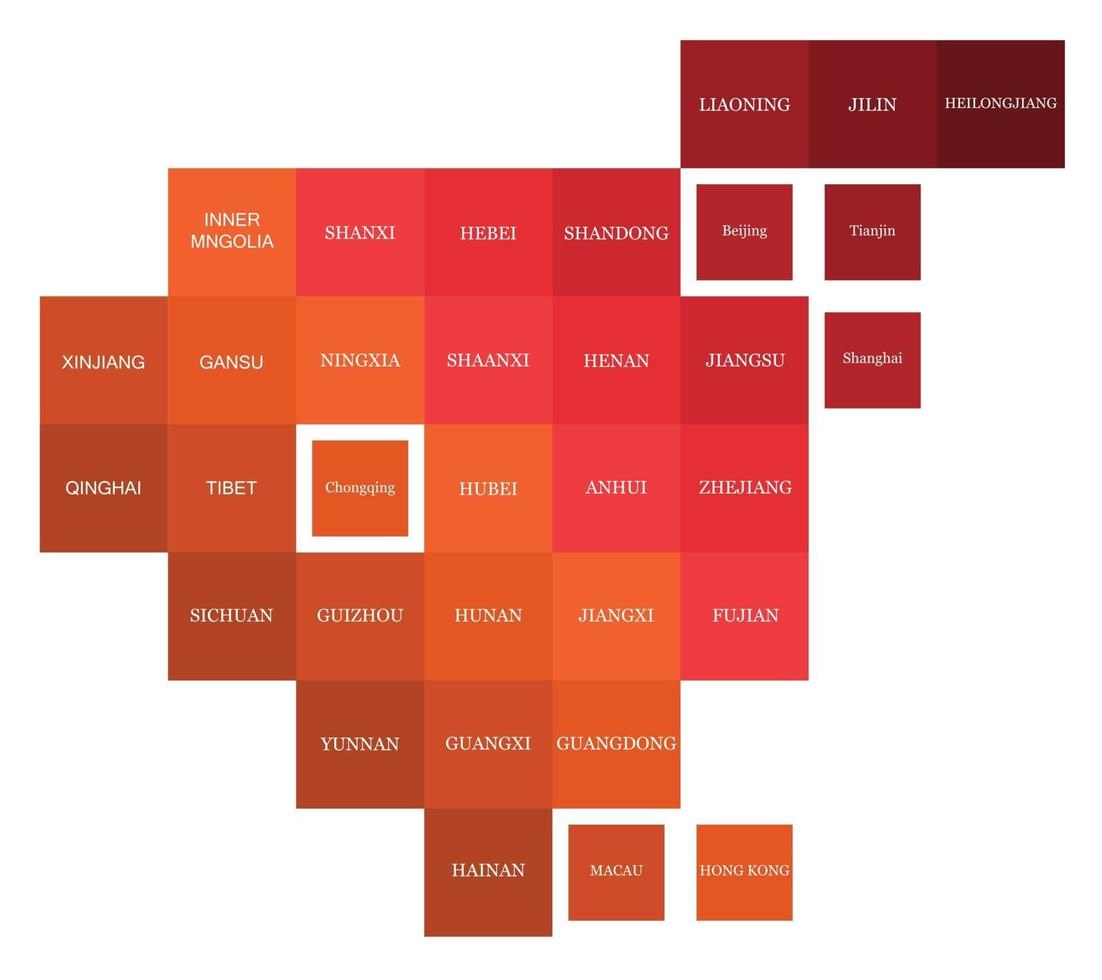 mapa político da china dividido pela geometria quadrada colorida do estado. vetor