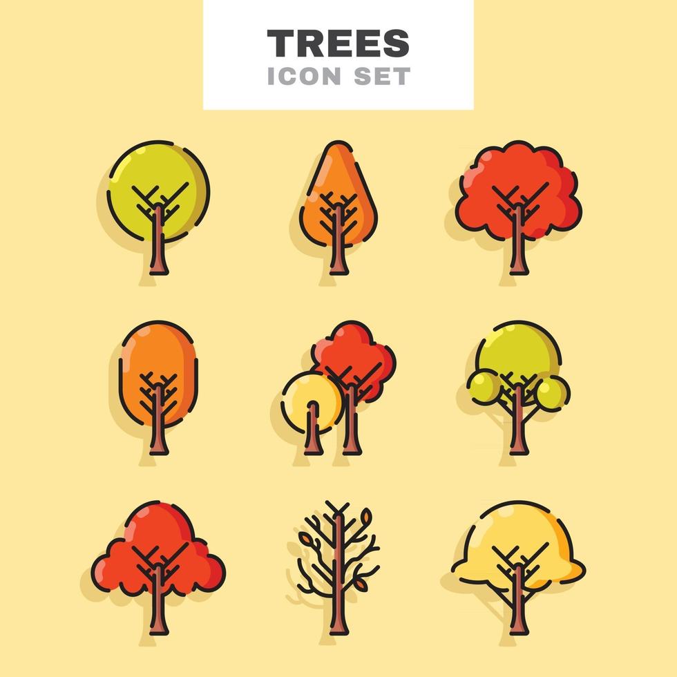 conjunto de ícones de árvore de outono vetor
