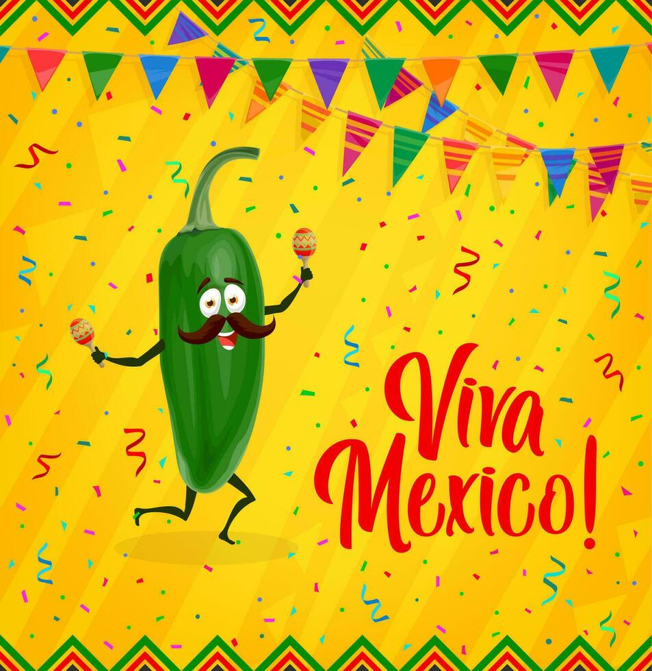 desenho animado Pimenta jalapeno personagem. mexicano feriado bandeira vetor