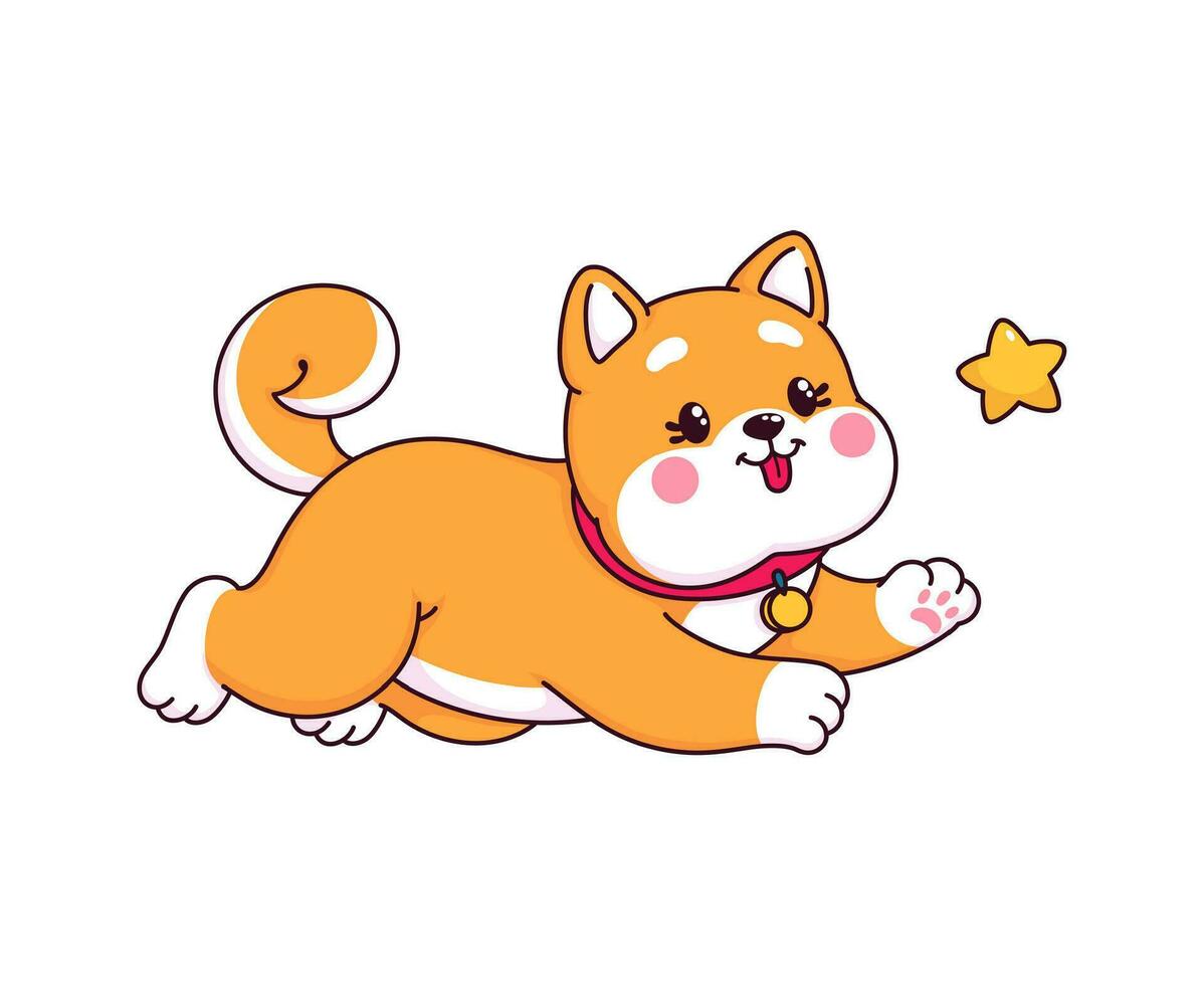 desenho animado kawaii Shiba inu cachorro e cachorro personagem vetor