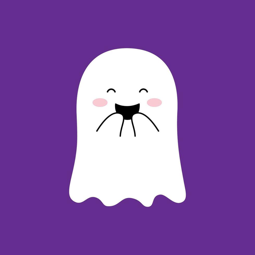 dia das Bruxas desenho animado kawaii fantasma com tímido sorrir vetor