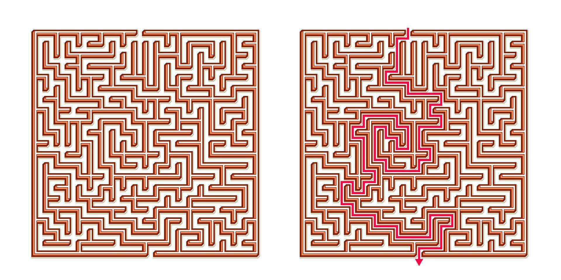 vetor 3d isométrico fácil quadrado Labirinto - labirinto com incluído solução. engraçado educacional mente jogos para coordenação, problemas resolvendo, decisão fazer Habilidades teste.
