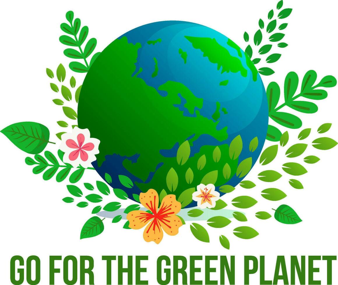 ir para a verde planeta conceito com globo e verde folha. ecologia Projeto fundo em branco vetor