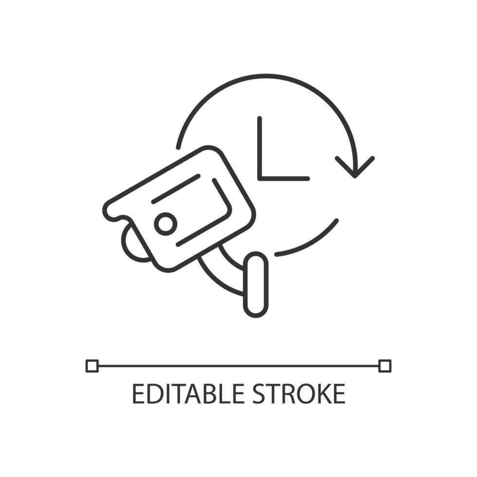 24 7 proteção com ícone linear de sistema de vídeo de segurança vetor