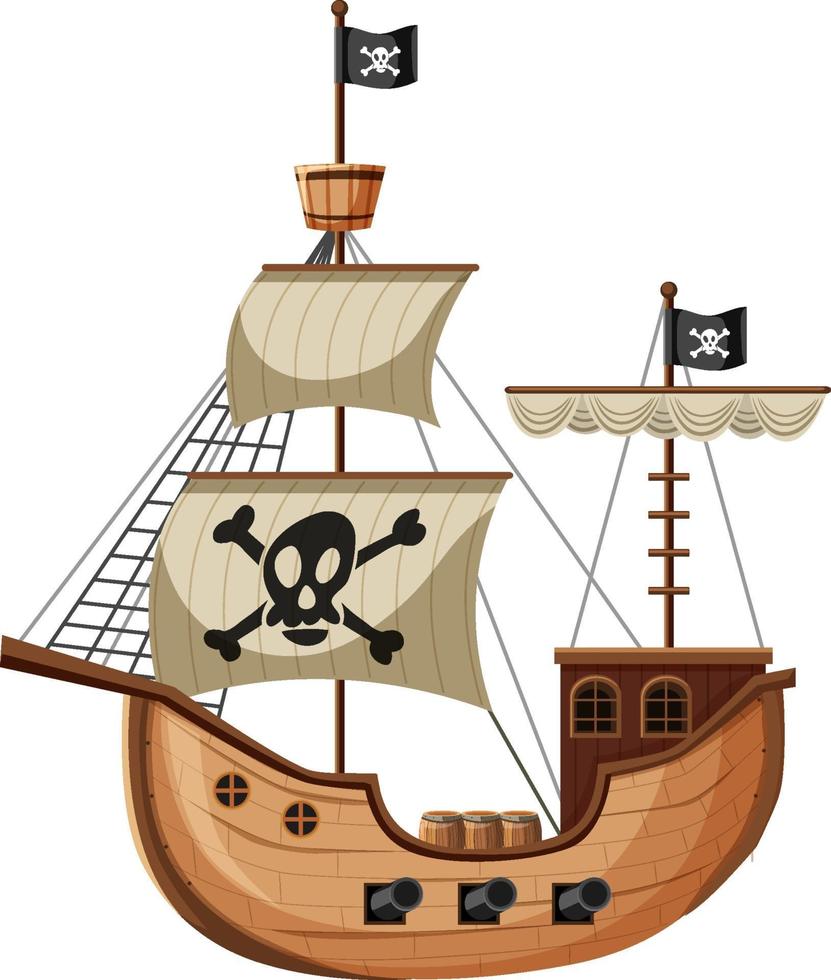 navio pirata em estilo cartoon, isolado no fundo branco vetor