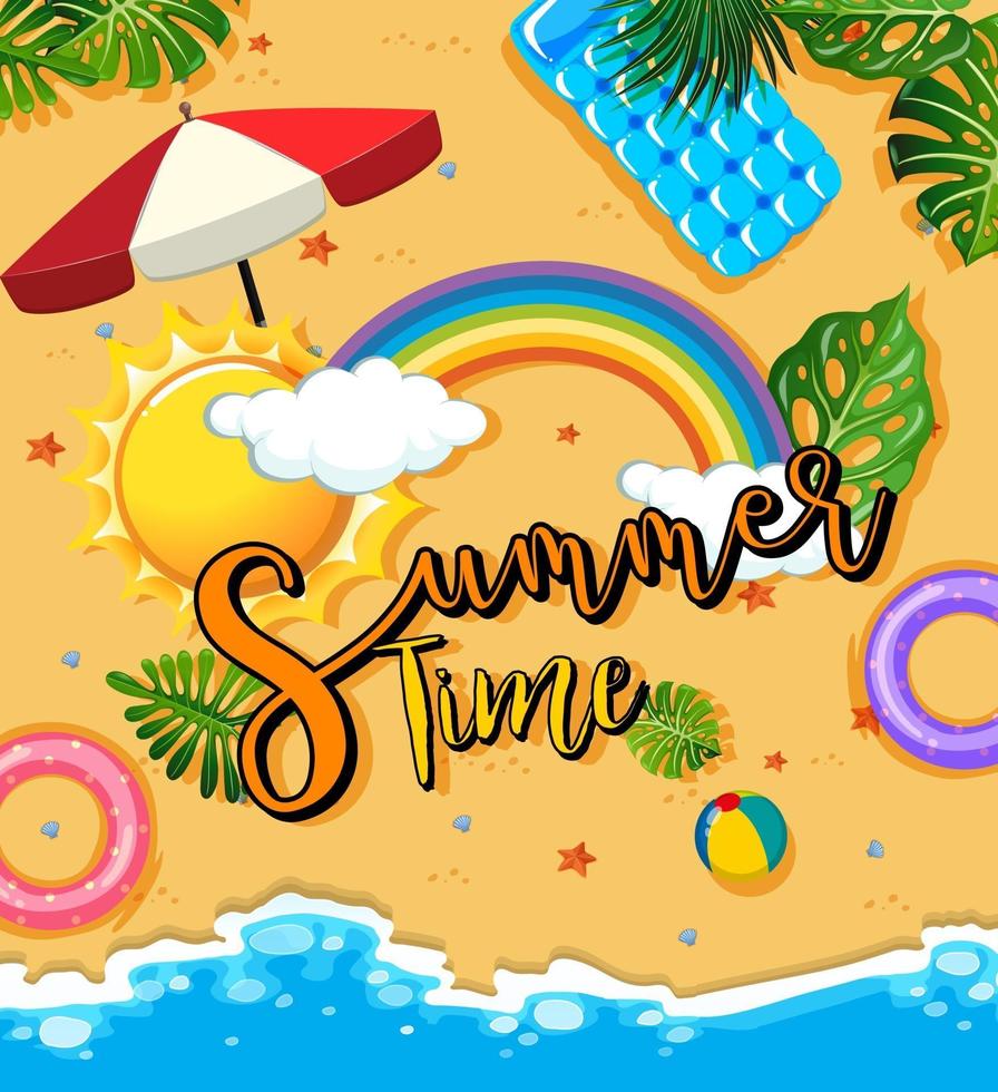 cena de praia tropical com banner de texto do horário de verão vetor