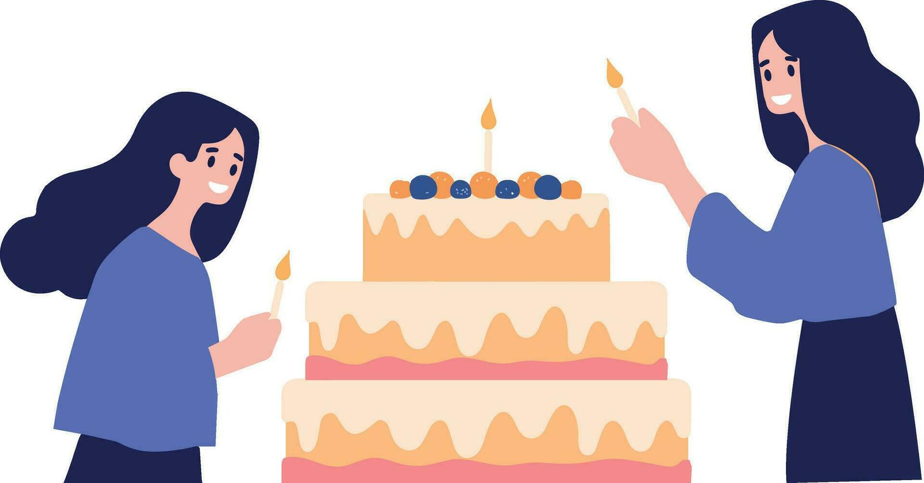 mão desenhado fêmea personagem com aniversário bolo dentro plano estilo vetor
