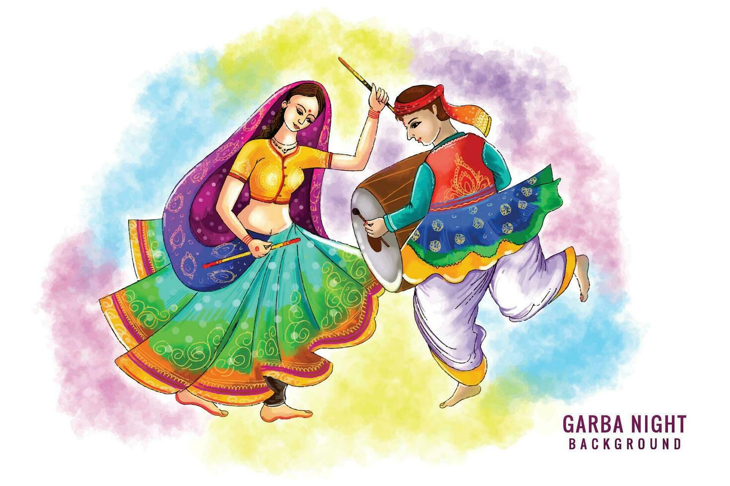 bela ilustração de pessoas realizando fundo de cartão de celebração de dança garba vetor