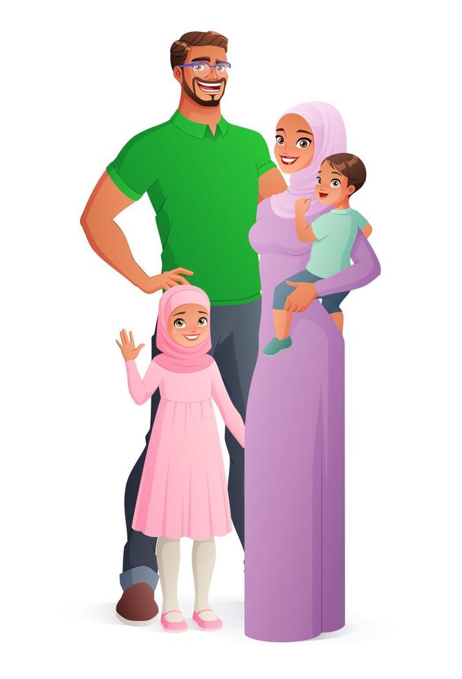 ilustração em vetor feliz retrato de família muçulmana