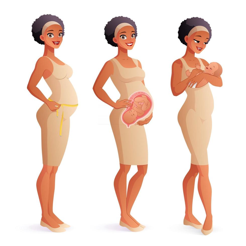 mulher grávida com bebê dentro e ilustração vetorial de recém-nascido vetor