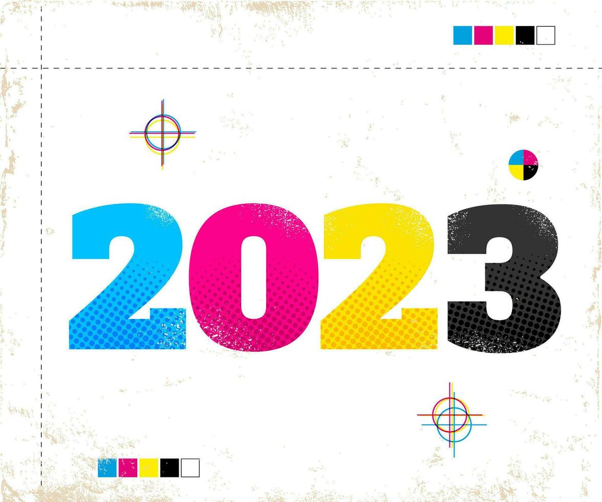 vetor vintage poster com 2023 dentro cmyk estilo.