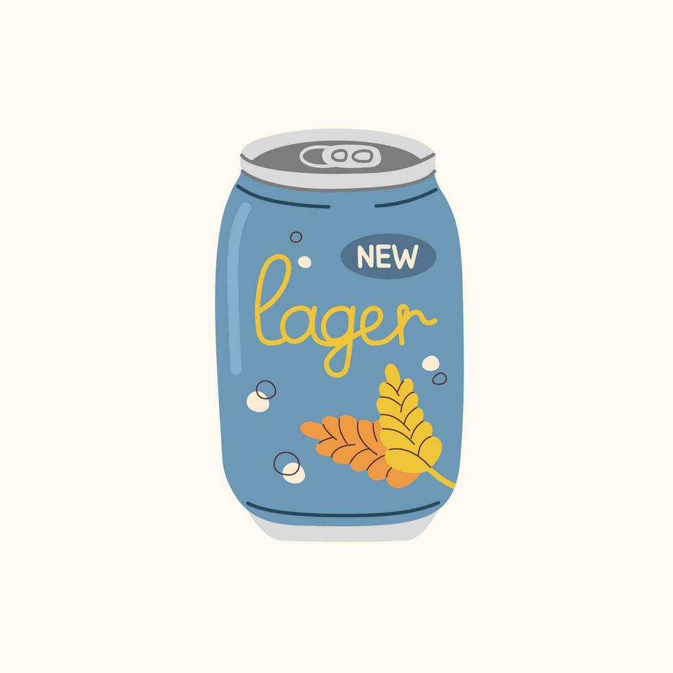 luz Cerveja lager dentro azul alumínio pode. mão desenhado colori ilustração do baixo teor alcoólico frio bebida. vetor