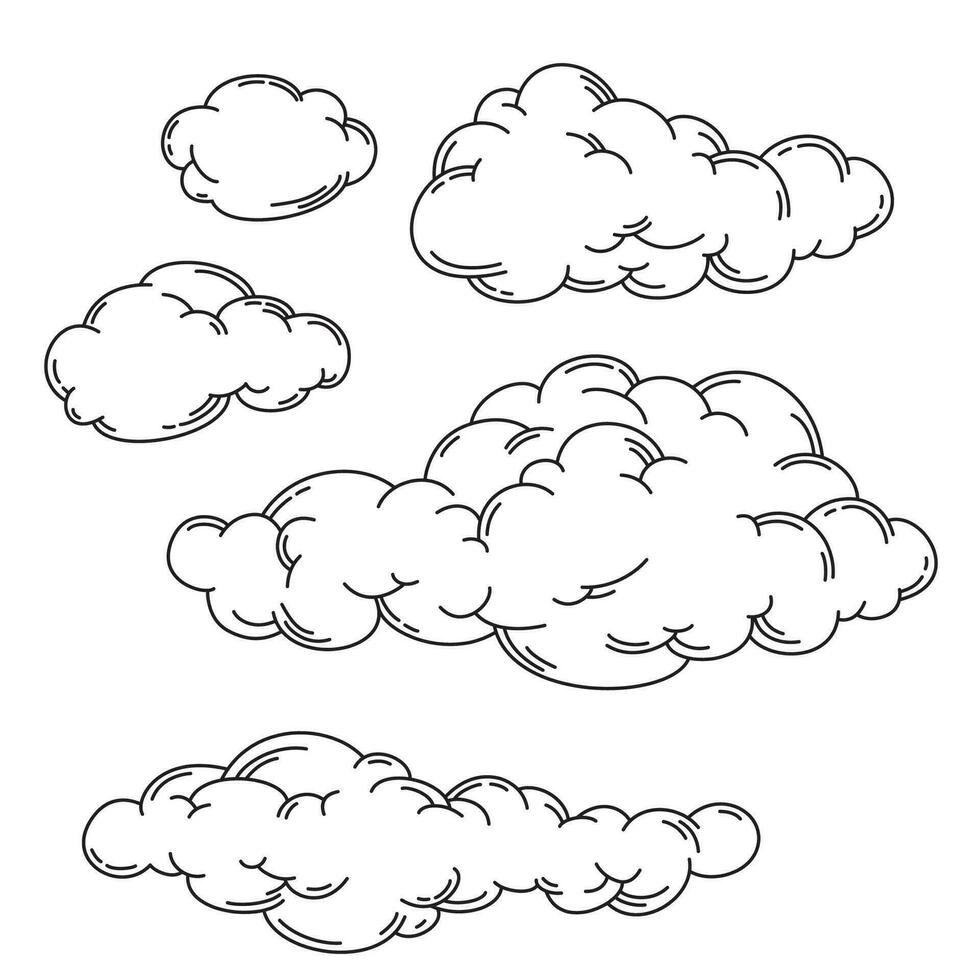 conjunto do esboço nuvem vetor ilustração. branco nuvem coleção.