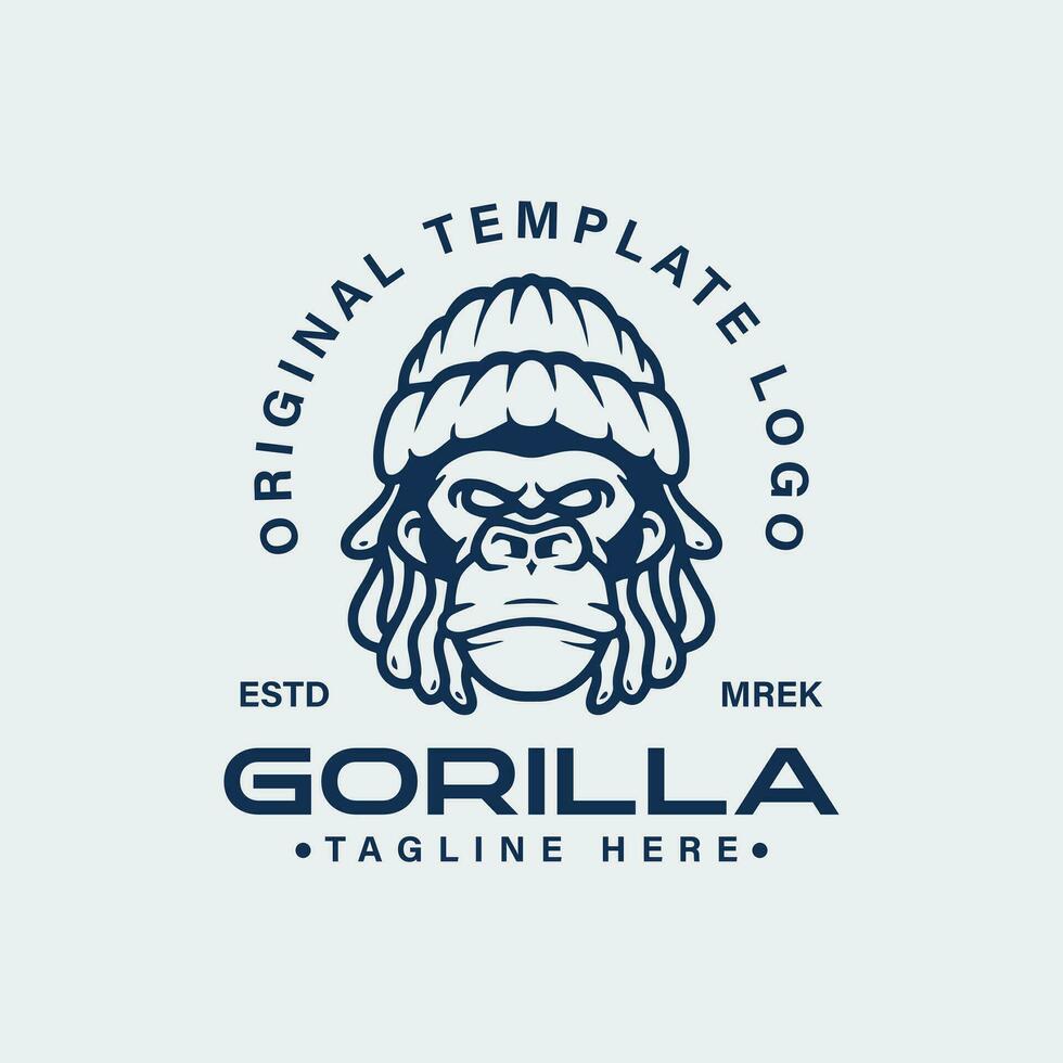 dreadlocks gorila personagem logotipo, gorila logotipo modelo com chapéu e dreadlocks. vetor