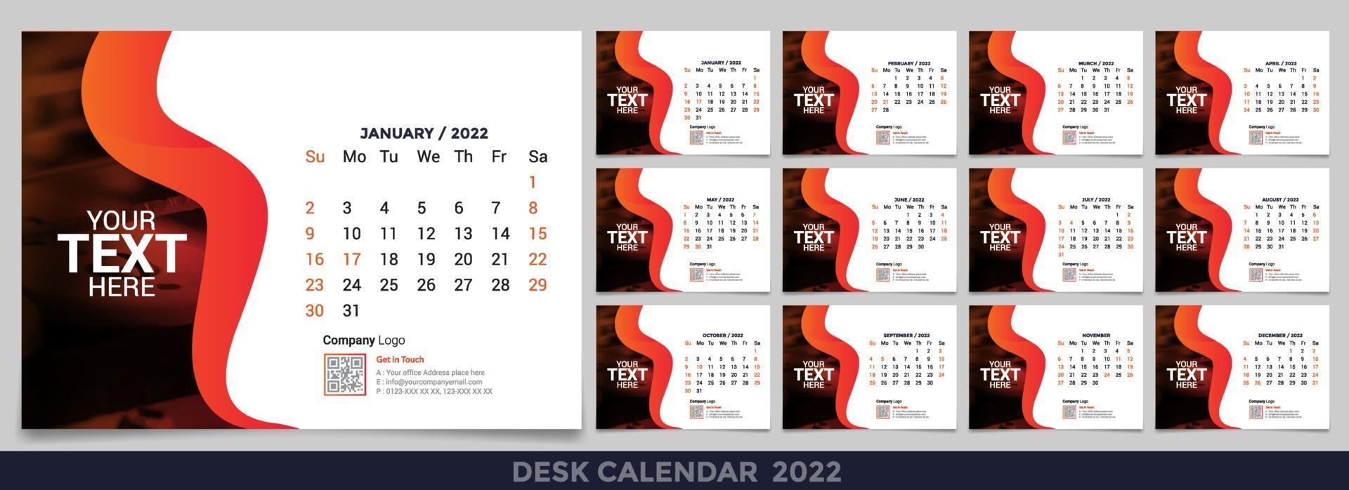 calendário de mesa 2022 planejador conjunto de design de modelo corporativo vetor