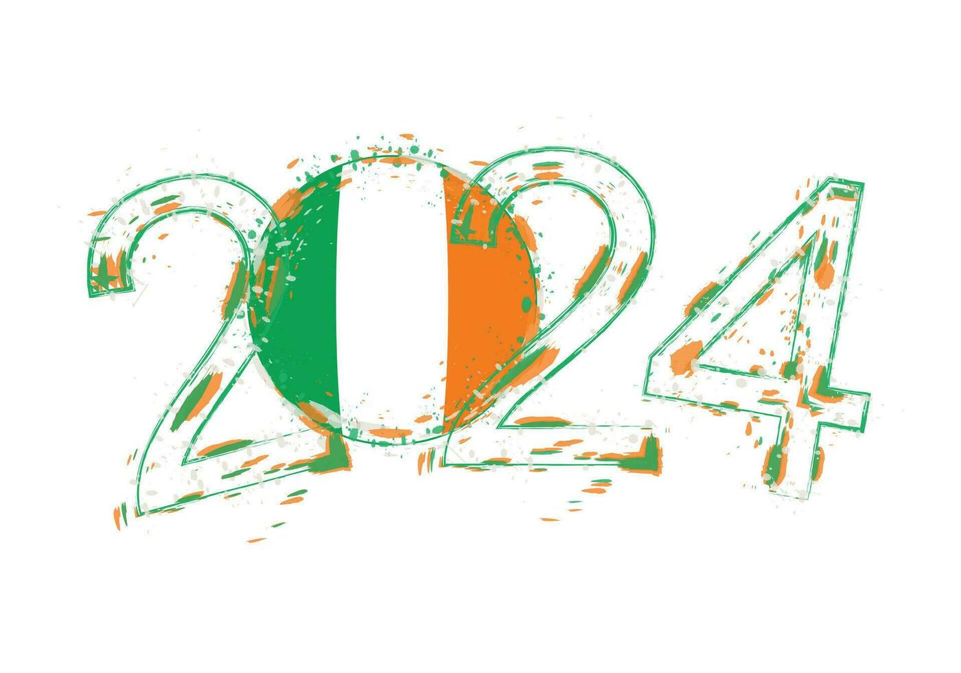 2024 ano dentro grunge estilo com bandeira do Irlanda. vetor