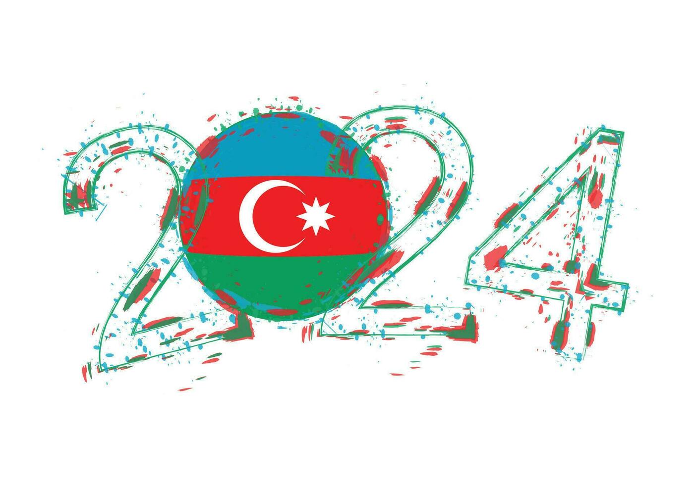 2024 ano dentro grunge estilo com bandeira do Azerbaijão. vetor