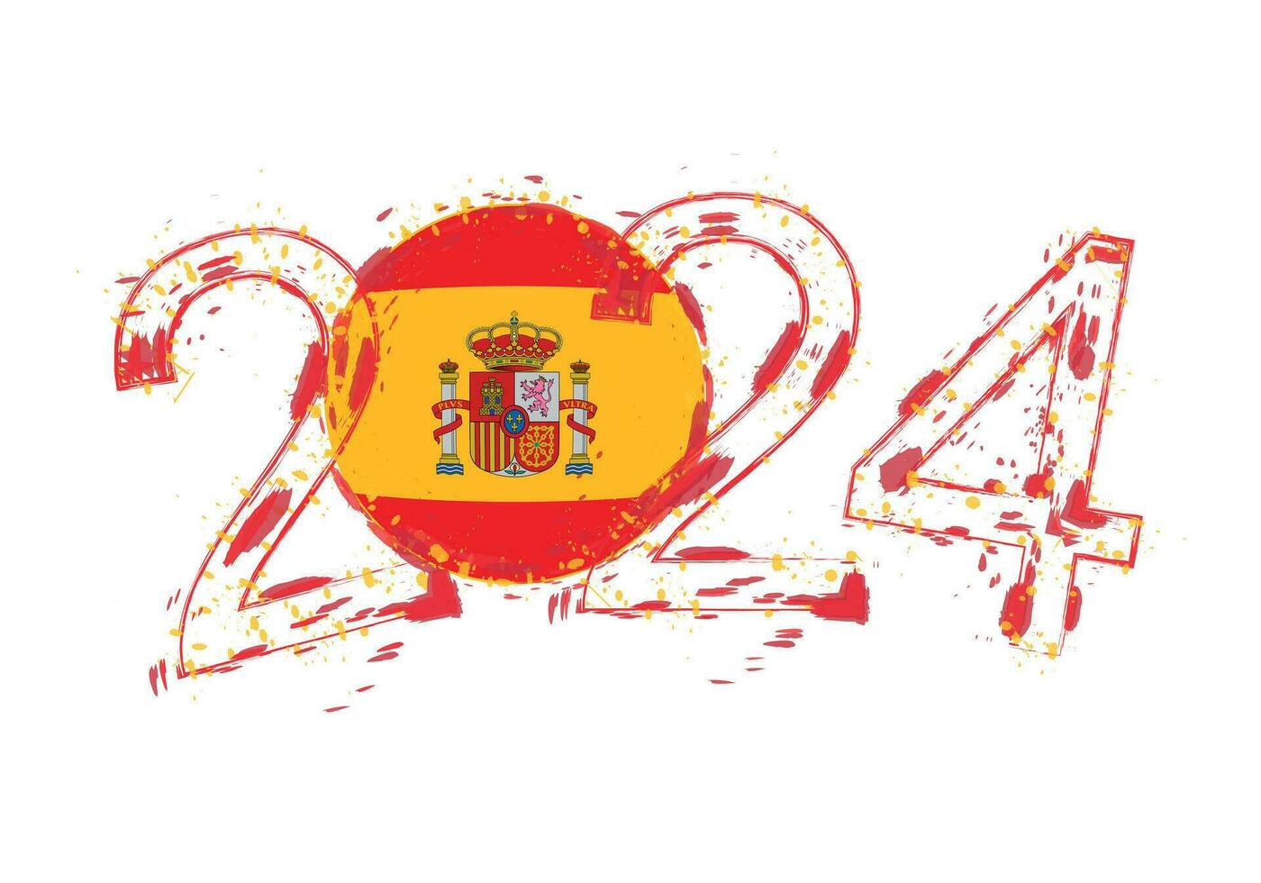 2024 ano dentro grunge estilo com bandeira do Espanha. vetor