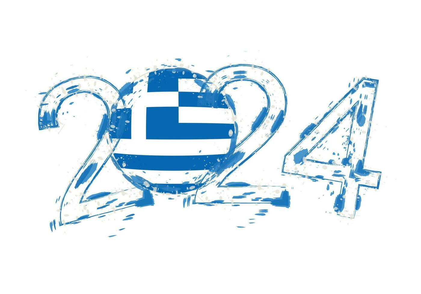 2024 ano dentro grunge estilo com bandeira do Grécia. vetor