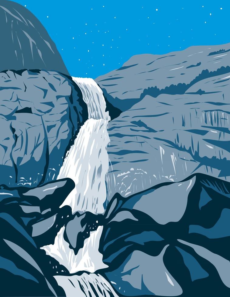 wapama falls no parque nacional de yosemite california eua arte do pôster wpa vetor