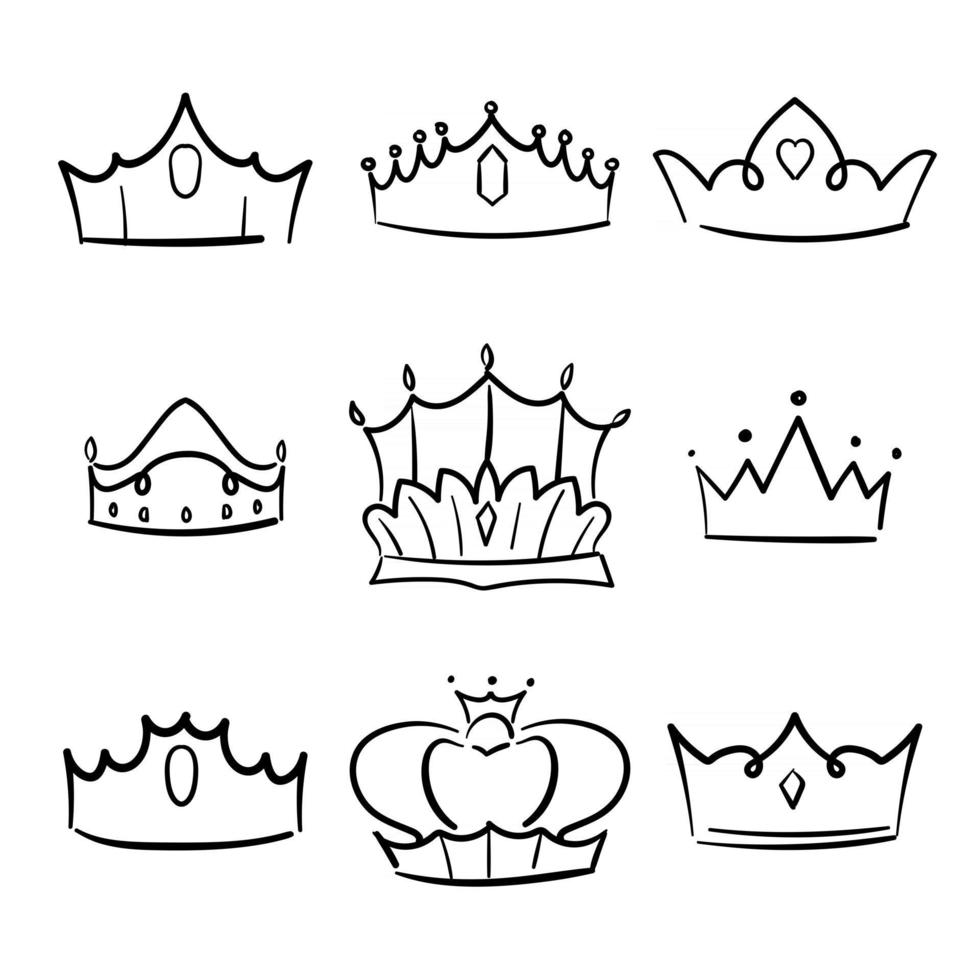 coleção princesa coroa doodle. coroação simples. vetor