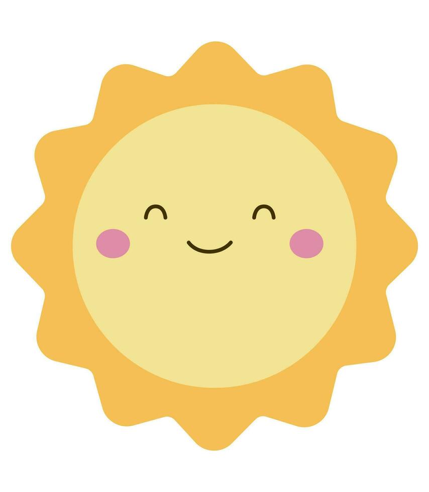 fofa feliz sorridente Sol. quente verão clima ícone. engraçado ensolarado personagem. vetor