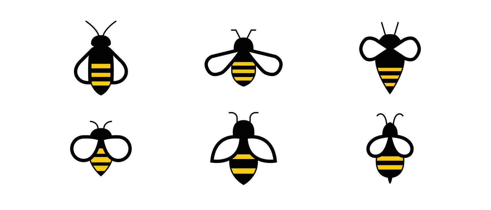 conjunto do querida abelha dentro logotipo placa. mosca abelha zumbido gráfico para modelo ou rede Projeto. querida inseto animal. abelha conceitos logotipo vetor ícone. ilustração Projeto em branco fundo. eps 10