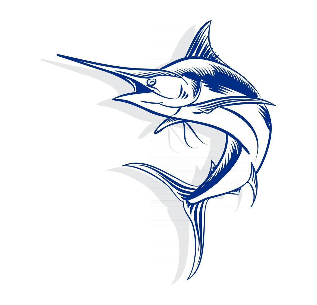 ilustração de peixe-espada para logotipo e elemento de marca monocromático vetor