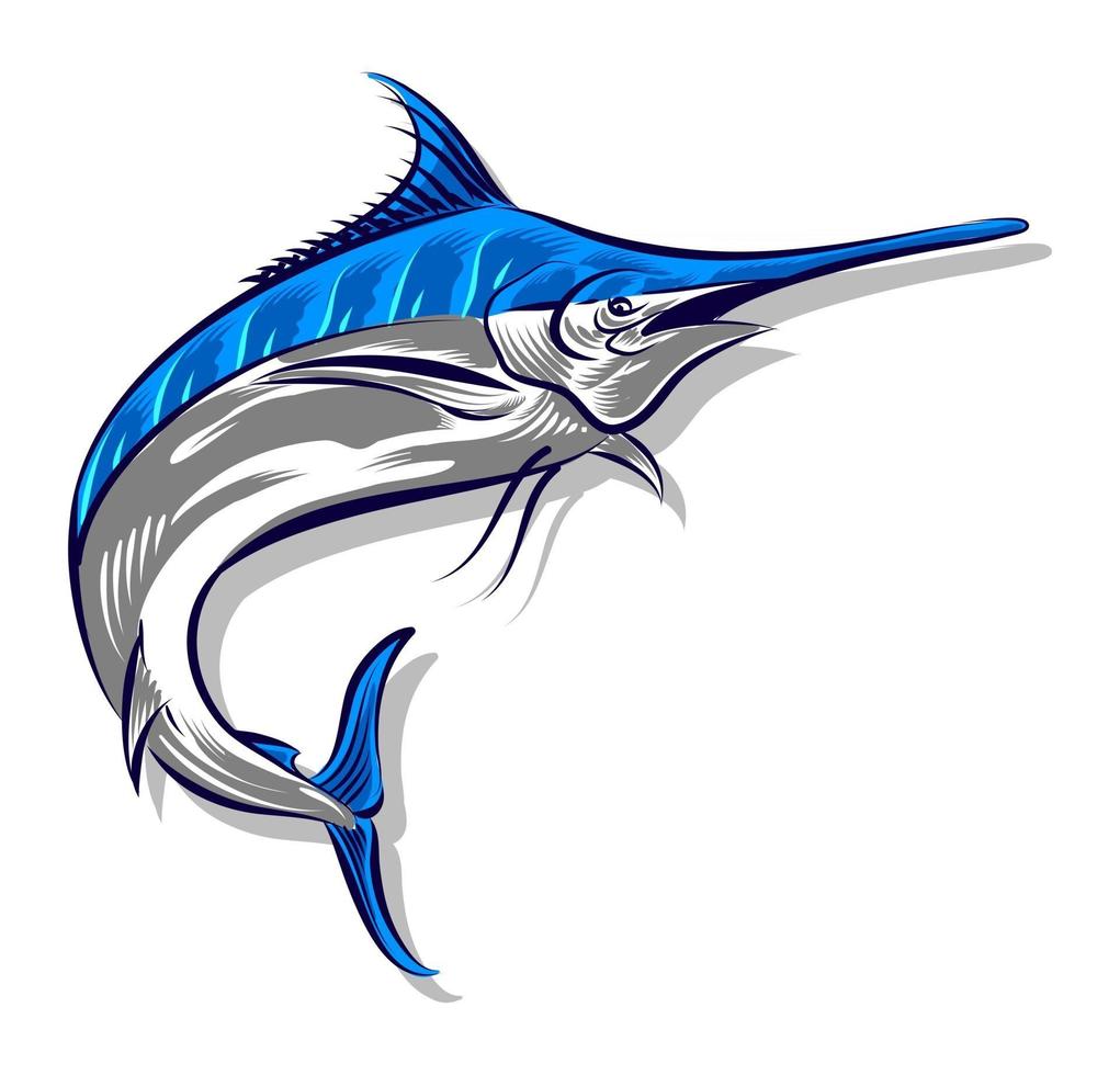 ilustração de peixe-espada para logotipo e elemento de marca monocromático vetor