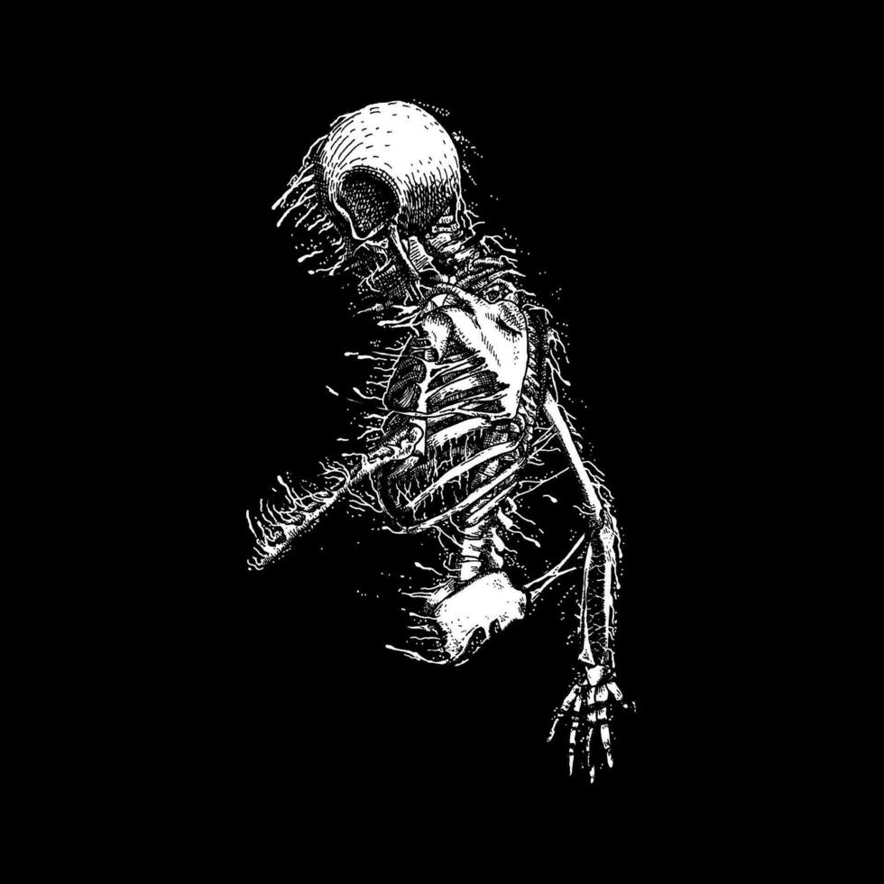 mão desenhado crânio esqueleto morte metal ilustração vetor