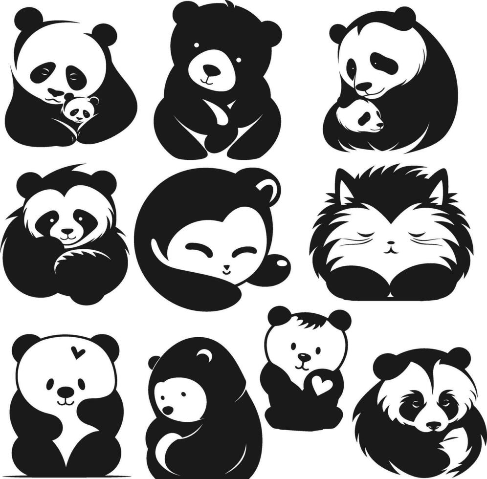 fofa panda silhueta agrupar vetor