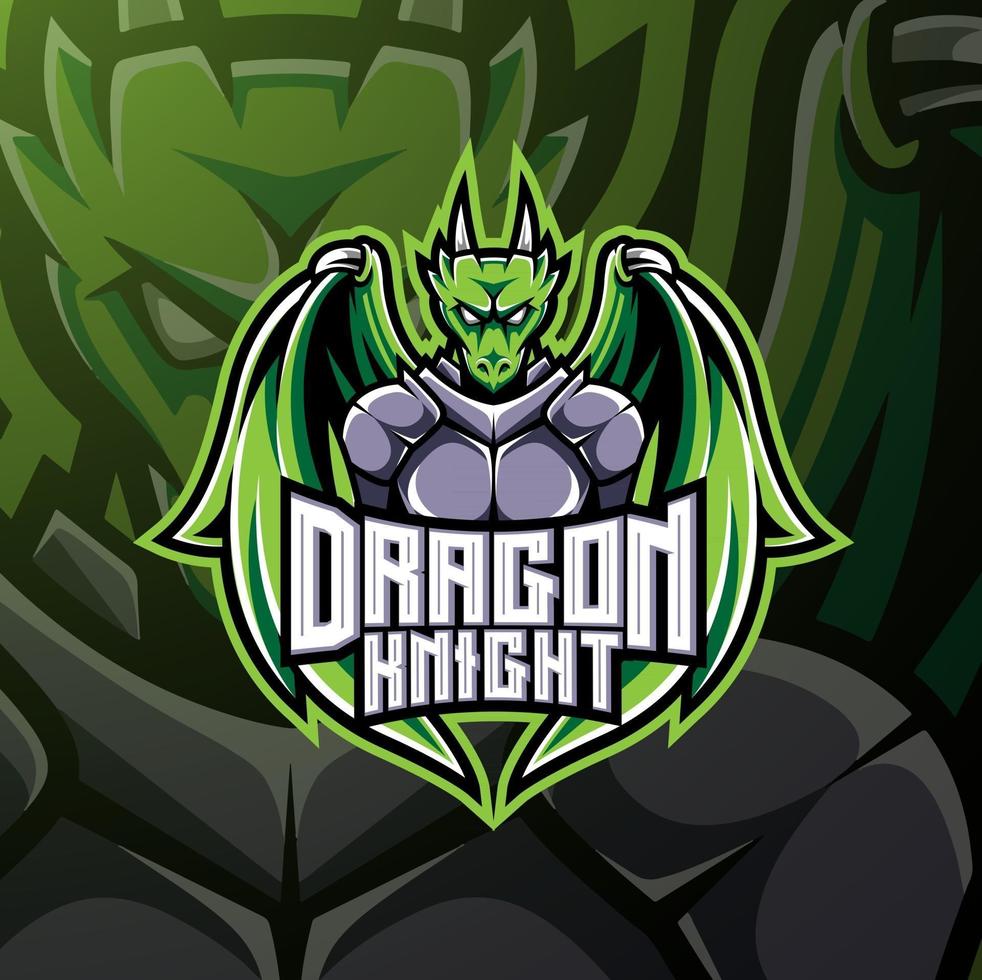 design do logotipo do mascote dragon knight esport vetor