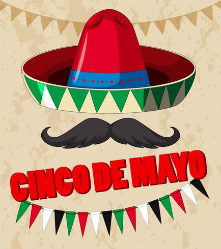 Design de cartaz de cinco de mayo com chapéu mexicano vetor