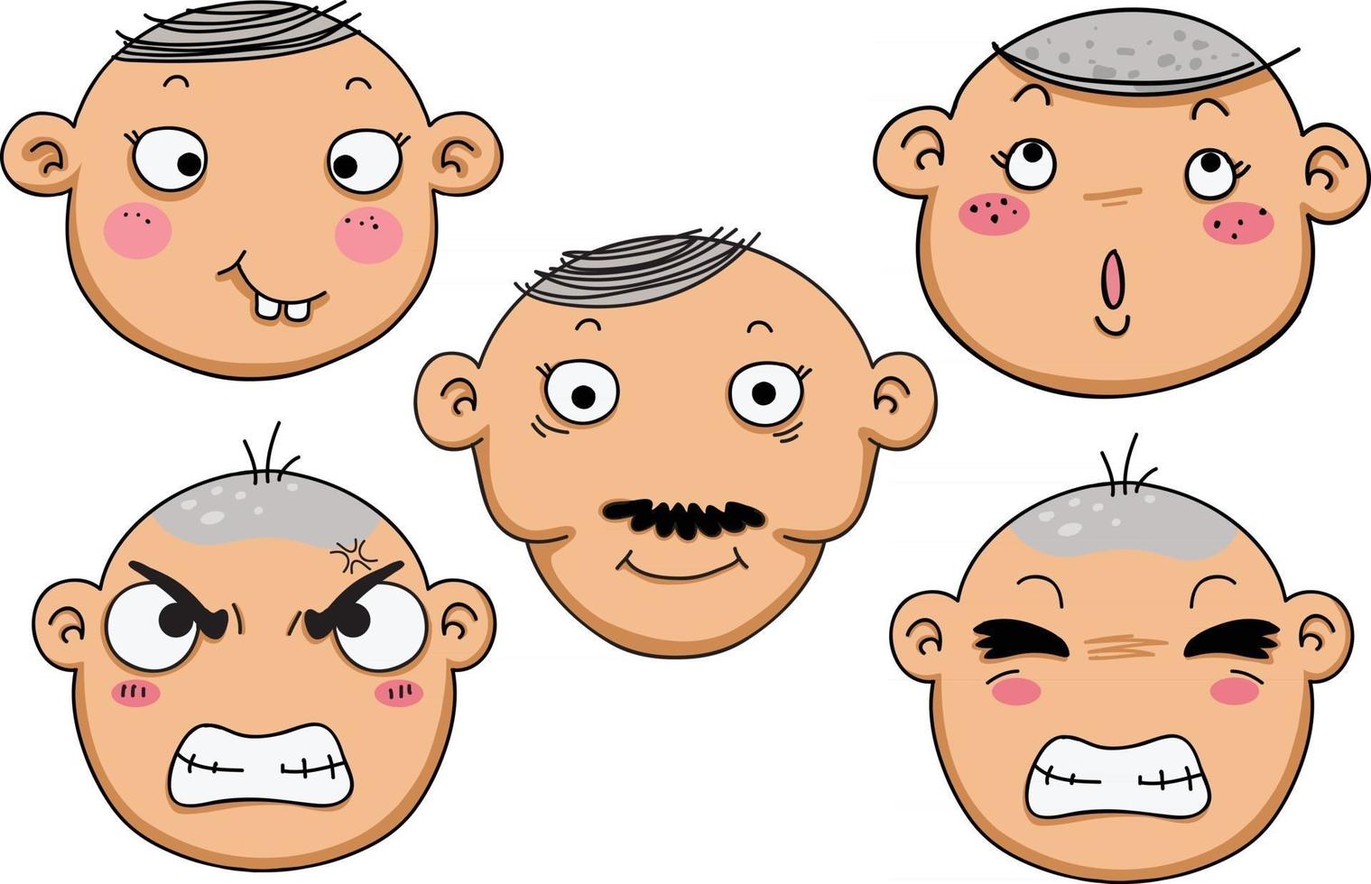 ilustração de diferentes expressões faciais isoladas de um menino vetor