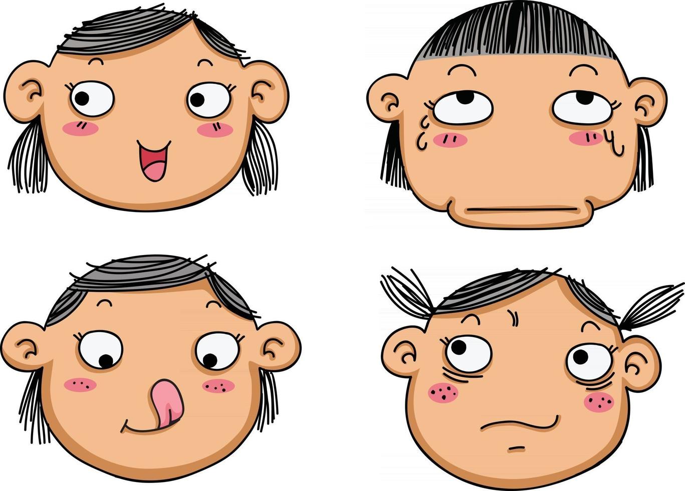 ilustração de diferentes expressões faciais isoladas de uma garota vetor