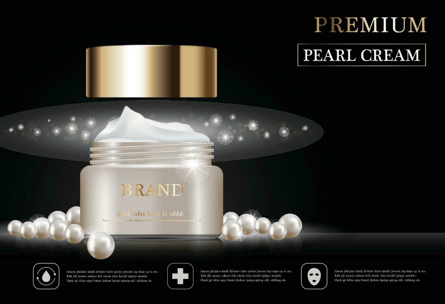 hidratante facial creme para anual venda ou festival oferta. branco pérola e ouro creme mascarar garrafa isolado em dourado luz fundo. gracioso Cosmético Publicidades, ilustração. vetor