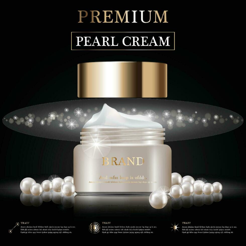 hidratante facial creme para anual venda ou festival oferta. branco pérola e ouro creme mascarar garrafa isolado em dourado luz fundo. gracioso Cosmético Publicidades, ilustração. vetor