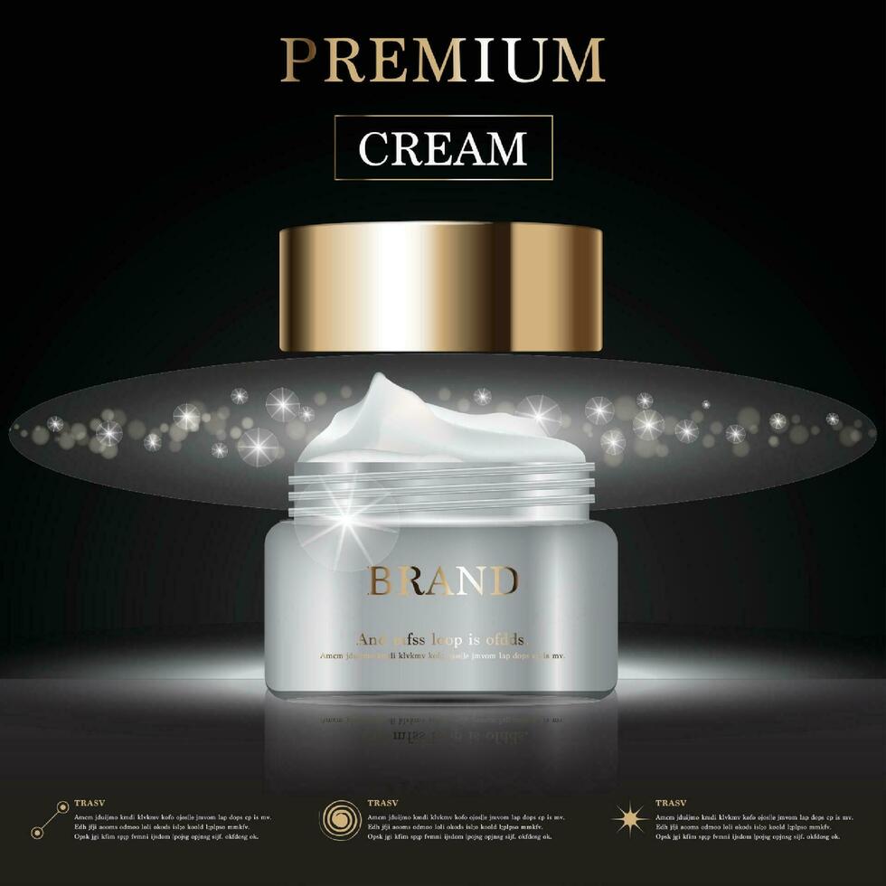 hidratante facial creme para anual venda ou festival oferta. branco e ouro creme mascarar garrafa isolado em dourado luz fundo. gracioso Cosmético Publicidades, ilustração. vetor