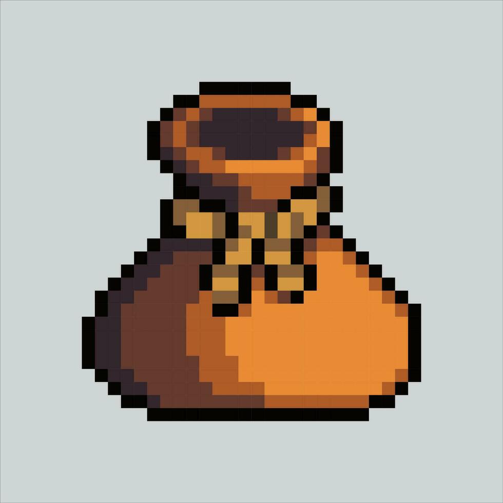 pixel arte saco ouro. pixelizada saco dinheiro. recompensa saco moeda ouro e dinheiro ícones fundo pixelizada para a pixel arte jogos e ícone para local na rede Internet e vídeo jogo. velho escola retrô. vetor