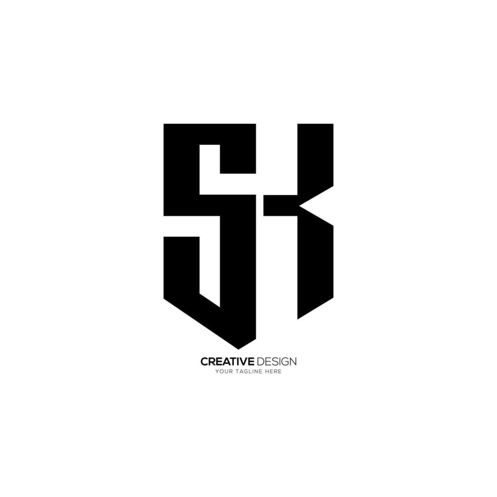 carta sk com segurança proteção escudo formas alfabeto monograma logotipo vetor